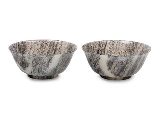A Pair of Grey and White Jade Bowls