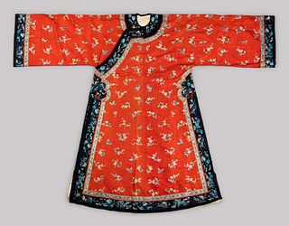 An Apricot Ground Embroidered Silk Ladies' Informal Robe