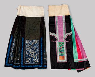 Two Embroidered Silk Apron Skirts