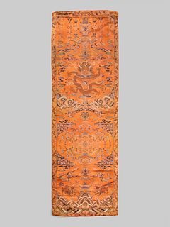 A Orange Ground Brocade Woven Silk 'Dragon' Panel