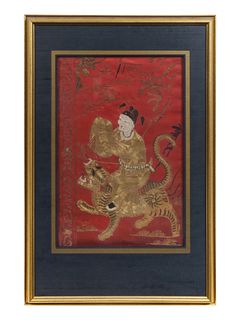 Two Embroidered Silk 'Immortals' Panels