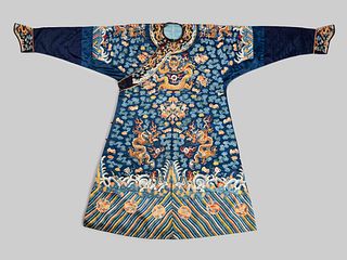 A Blue Ground Embroidered Silk Dragon Robe, Jifu