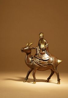 A Parcel-Gilt Bronze Figural-Form Incense Burner