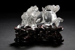 A Rock Crystal 'Lion' Carving