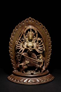 A Nepalese Gilt Bronze Figure of Durga