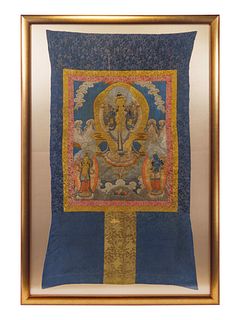 A Tibetan Embroidered Silk Thangka