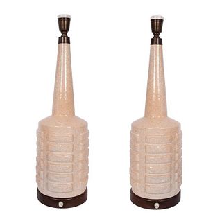Mid-Century Modern Ceramic Bottle-Form Lamps, Pair