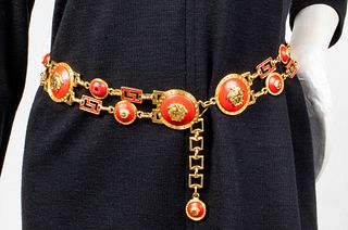 Gianni Versace Red Leather And Gold-Tone Belt