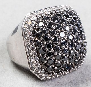 14K White Gold, Black & White Diamond Ring