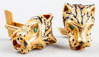 Cartier Attributed 18K Gold Leopard Head Cufflinks