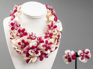 Vilaiwan Floral Stone & MOP Necklace And Earrings