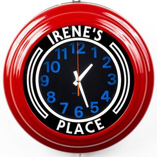 Irene's Place Round Neon Wall Clock