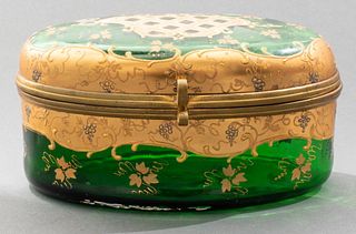 Bohemian Gilt Decorated Green Glass Box
