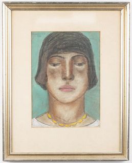 Abraham Walkowitz Pastel Portrait On Paper, 1928