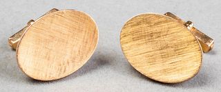 18K Yellow Gold Florentine Finished Oval Cufflinks