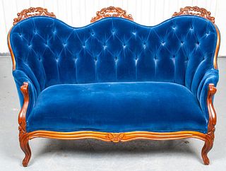 American Rococo Style Velvet Upholstered Sofa