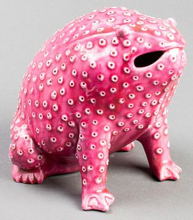 Tiffany Pink Glazed Ceramic Toad Sculpture