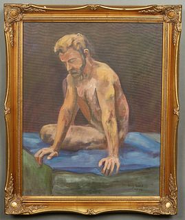 Doug Arnold (20th c., American), "Male Nude," 1994, oil on canvas, signed and dated lower right, presented in a modern gilt frame, H.- 19 1/2 in., W.-