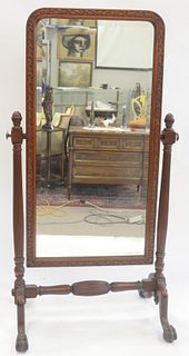 Chippendale Style Mahogany Cheval Mirror, height 74 inches, width 38 inches.
