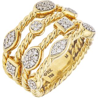 18K YELLOW GOLD RING WITH DIAMONDS, DAVID YURMAN 52 brilliant cut diamonds ~0.25 ct. Weight: 11.8 g. Size: 7¼