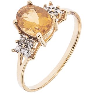 RING WITH CITRINE AND DIAMONDS IN 14K YELLOW GOLD Citrine oval cut ~1.0 ct and 4 8x8 cut diamonds~0.04 ct. Size: 7 ¼