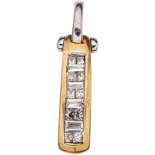 PENDANT WITH DIAMONDS IN WHITE AND YELLOW 14K GOLD 14 princess, baguette and trapezoid baguette cut diamonds ~0.37 ct