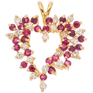 PENDANT WITH RUBIES AND DIAMONDS IN 14K YELLOW GOLD 30 Round cut rubies ~0.60 ct and 20 Brilliant cut diamonds ~0.40 ct