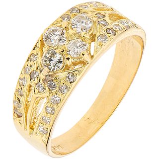 RING WITH DIAMONDS IN 14K YELLOW GOLD 34 8x8 and brillante cut diamonds ~0.58 ct. Weight: 3.8 g. Size: 7 ½