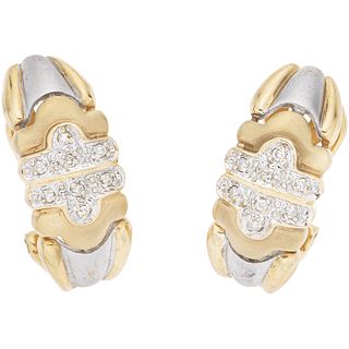 PAIR OF EARRINGS WITH DIAMONDS IN 14K YELLOW GOLD 16 8x8 cut diamonds ~0.10 ct. Weight: 5.7 g. Size: 0.31 x 0.7" (0.8 x 1.8 cm)