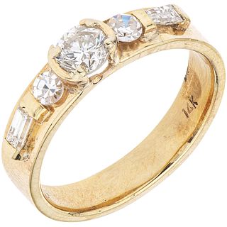 RING WITH DIAMONDS IN 12K YELLOW GOLD 1 Brilliant cut diamonds ~0.35 ct Clarity: I1-I2, 4 Diamonds (different cuts)