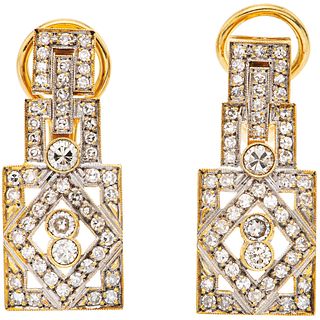 PAIR OF EARRINGS WITH DIAMONDS IN 14K YELLOW GOLD 106 8x8, Swiss, brilliant cut diamonds ~1.0 ct