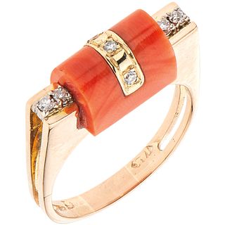 RING WITH CORAL AND DIAMONDS IN 14K PINK ROSE 1 Orange coral, 5 8x8 and brilliant cut diamonds ~0.05 ct. Size: 7 ½