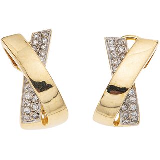 PAIR OF DIAMOND EARRINGS IN 14K YELLOW GOLD 32 Brilliant cut diamonds ~0.32 ct. Weight: 9.5 g. Size: 0.4 x 0.78" (1.1 x 2 cm)