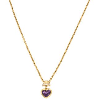 CHOKER AND PENDANT WITH AMETHYST AND DIAMONDS IN 18K YELLOW GOLD 1 Heart cut amethyst ~1.0 ct, 5 Diamonds...
