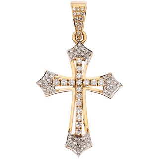 CROSS WITH DIAMONDS IN 14K YELLOW GOLD 78 8x8 and brilliant cut diamonds ~1.10 ct. Weight: 7.4 g. Size: 1 x 1.8" (2.6 x 4.8 cm)