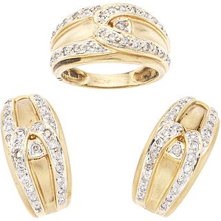 SET OF RING AND DIAMOND EARRINGS IN 14K YELLOW GOLD 86 brilliant cut diamonds ~0.86 ct. Size: 6 ¾