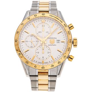 TAG HEUER CARRERA JUAN MANUEL FANGIO CHRONOGRAPH WATCH IN STEEL AND 18K YELLOW GOLD REF. CV2050-3  Movement: automatic.