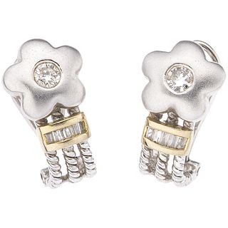 PAIR OF EARRINGS WITH DIAMONDS IN 14K WHITE GOLD 2 Brilliant cut diamonds ~0.24 ct, 11 Diamonds (different cuts) ~0.35 ct
