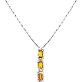 CHOKER AND PENDANT WITH CITRINES AND SIMULANTS IN 14K WHITE GOLD 3 Rectangular cut citrines ~2.70 ct