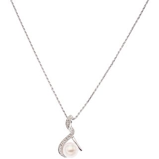 NECKLACE AND PENDANT WITH CULTIVATED PEARL AND DIAMONDS IN 14K WHITE GOLD 1 Cream colored pearl, 17 8x8 cut diamonds ~0.17 ct
