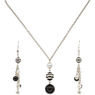 SET OF CHOKER AND PAIR OF EARRINGS WITH CULTIVATED PEARLS, ONYX AND ENAMEL IN .925 SILVER, MONTBLANC  Weight: 36.5 g