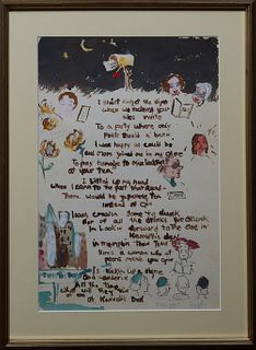 Dixie Durham (1913-2010, Arkansas), "Illustrated Poem," 20th c., watercolor, signed en verso "Dixie," presented in a gilt frame, H.- 17 1/2 in., W.- 1