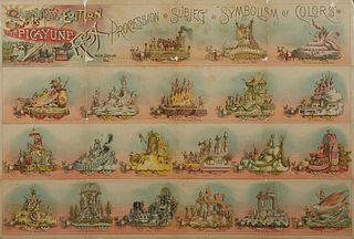 Mardi Gras Parade Bulletin, Rex, March 1st, 1892, "Symbolism of Colors," lithographed by T. Fitzwilliam & Co., shrink wrapped, H.- 28 in., W.- 42 in.