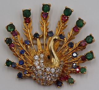 JEWELRY. 18kt Gold, Colored Gem and Diamond Brooch.