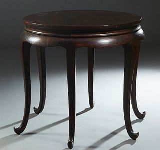 Chinese Carved Elm Circular Table, late 19th c., the stepped top over a curved skirt, on cabriole legs, H.- 33 3/4 in., Dia.- 37 in.