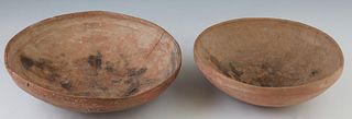 Two Pre-Columbian Circular Clay Bowls with rounded bottoms, Larger- H.- 3 in., W.- 10 in., Smaller- H.- 2 5/8 in., Dia.- 8 5/8 in. (2 Pcs.)