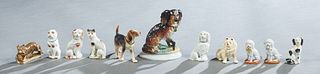 Group of Eleven Ceramic Animal Figures, early 20th c., consisting of ten various dogs and one cat, Largest- H.- 6 in., W.- 5 in., D.- 3 1/2 in. (11 Pc