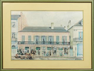 After Boyd Cruise (1909-1988, Louisiana), "The Historic New Orleans Collection in the Merieult House," 20th c., lithograph, after the original waterco