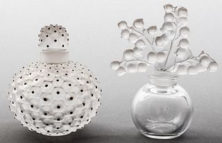Lalique Frosted Art Glass Perfume Bottles, 2