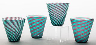 Venini Style Murano Swirl Glass Tumblers, Set of 4
